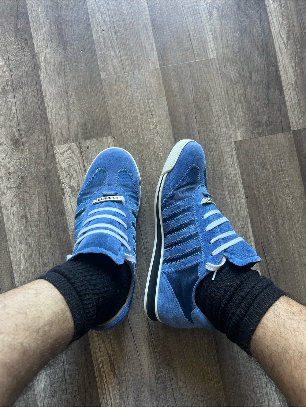 DSQUARED2 Blue Suede & Mesh Low-Top Sneakers